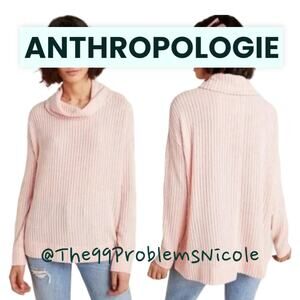 Anthropologie Ribbed Pink Cowlneck Sweater